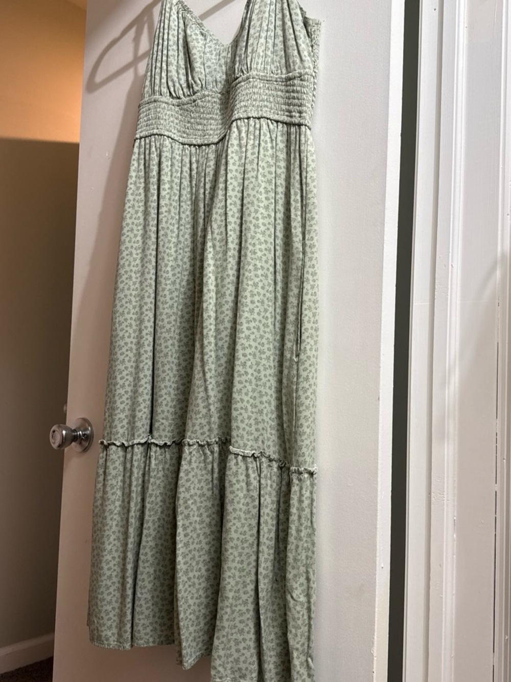 Hollister Sage Green Floral Smocked Maxi Dress